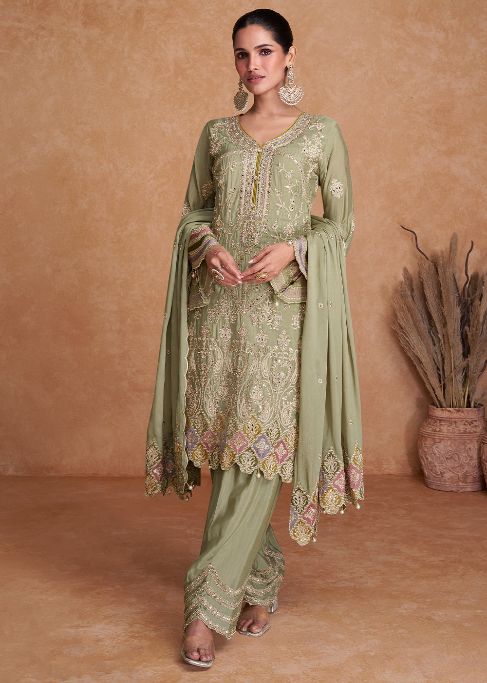 Light Green Embroidered Georgette Salwar Suit