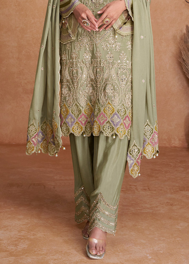 Light Green Embroidered Georgette Salwar Suit