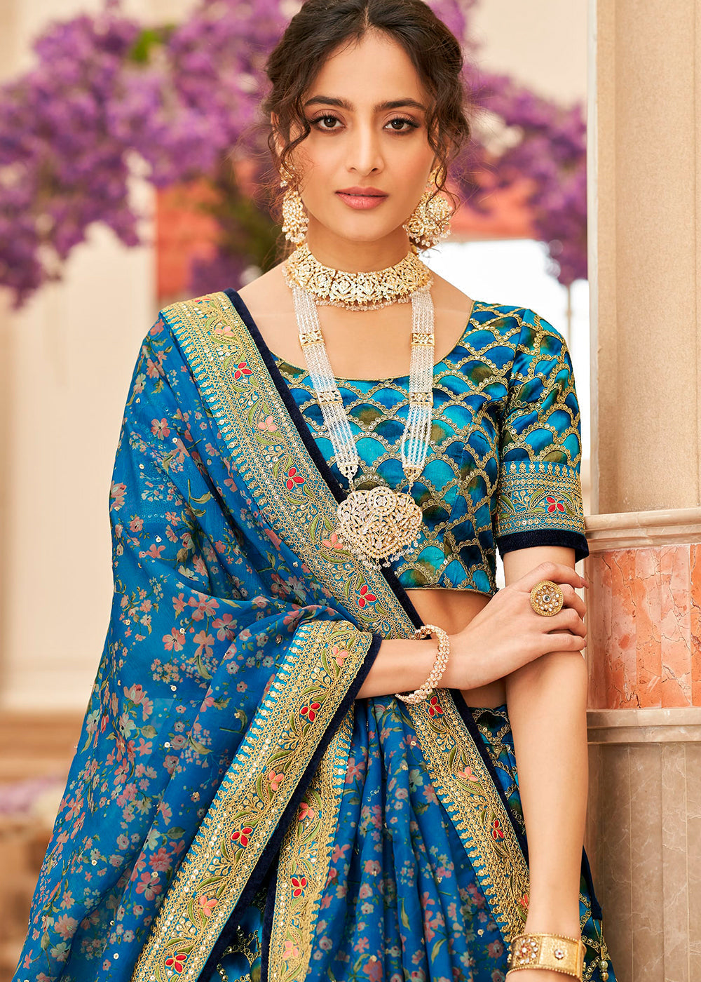 Shades Of Blue Art Silk Lehenga Choli with Thread, Zari,Dori & Sequins work | Ready To Wear - qivii