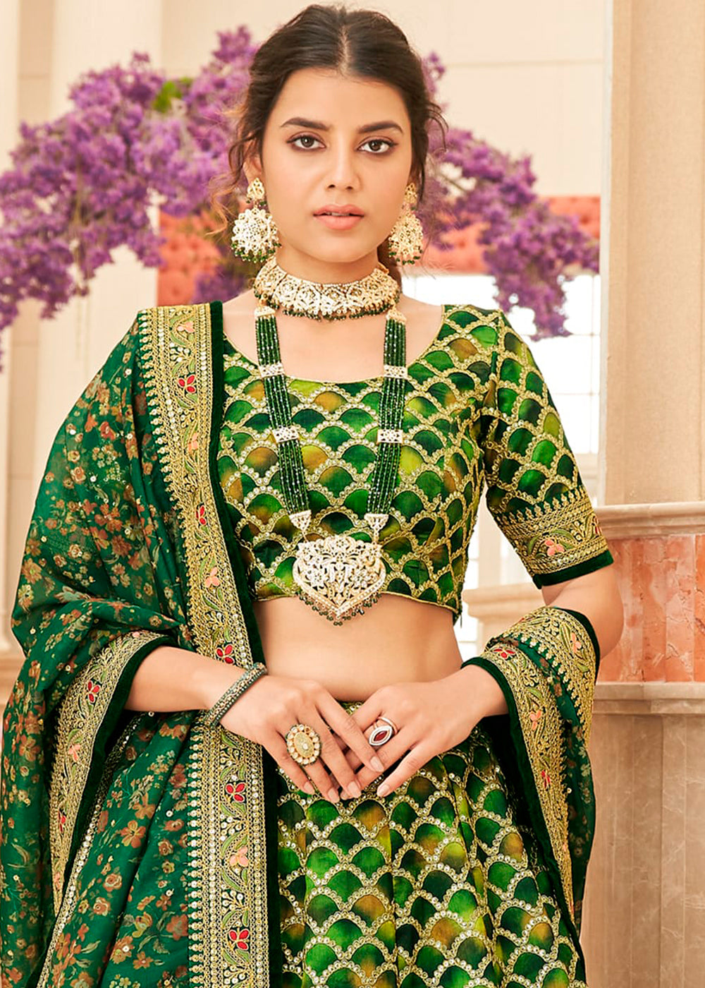 Shades Of Green Art Silk Lehenga Choli with Thread, Zari,Dori & Sequins work | Ready To Wear - qivii