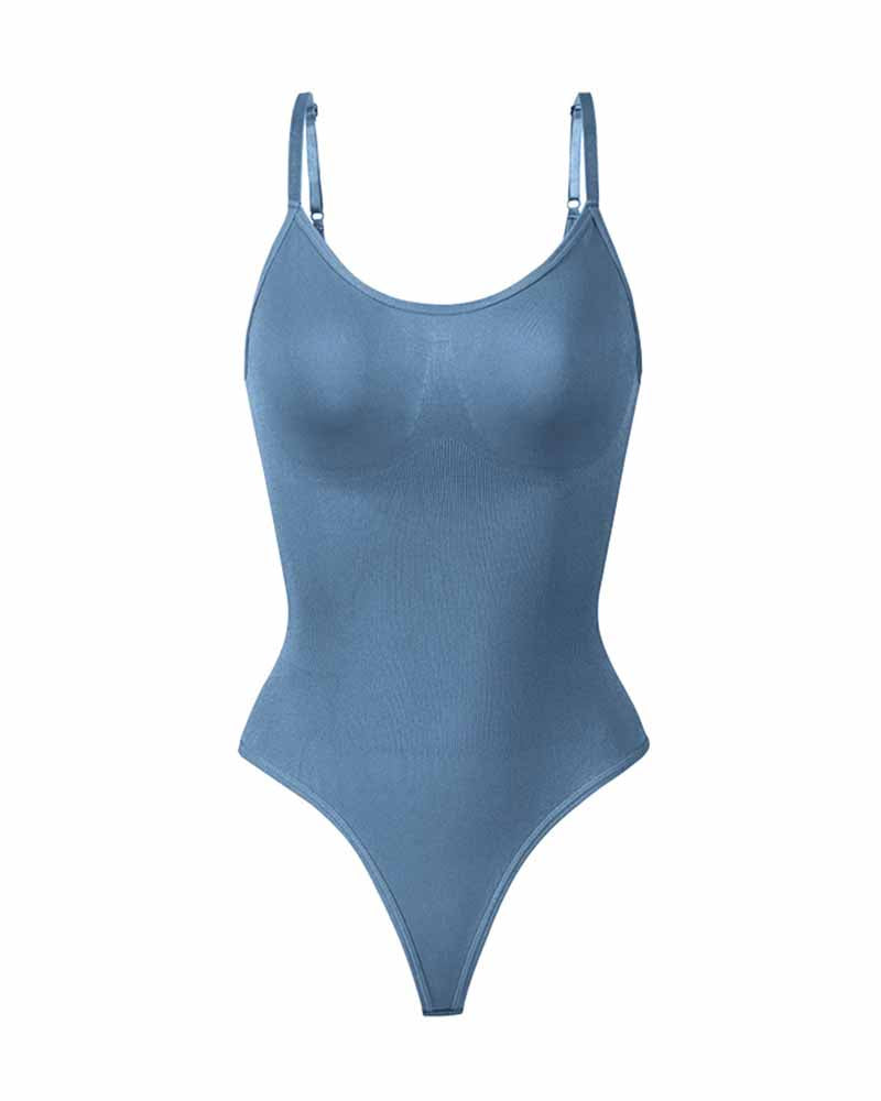 Seamless Round Neck Tummy Control Thong Tank Top Body Shaper Bodysuits  - By Qivii