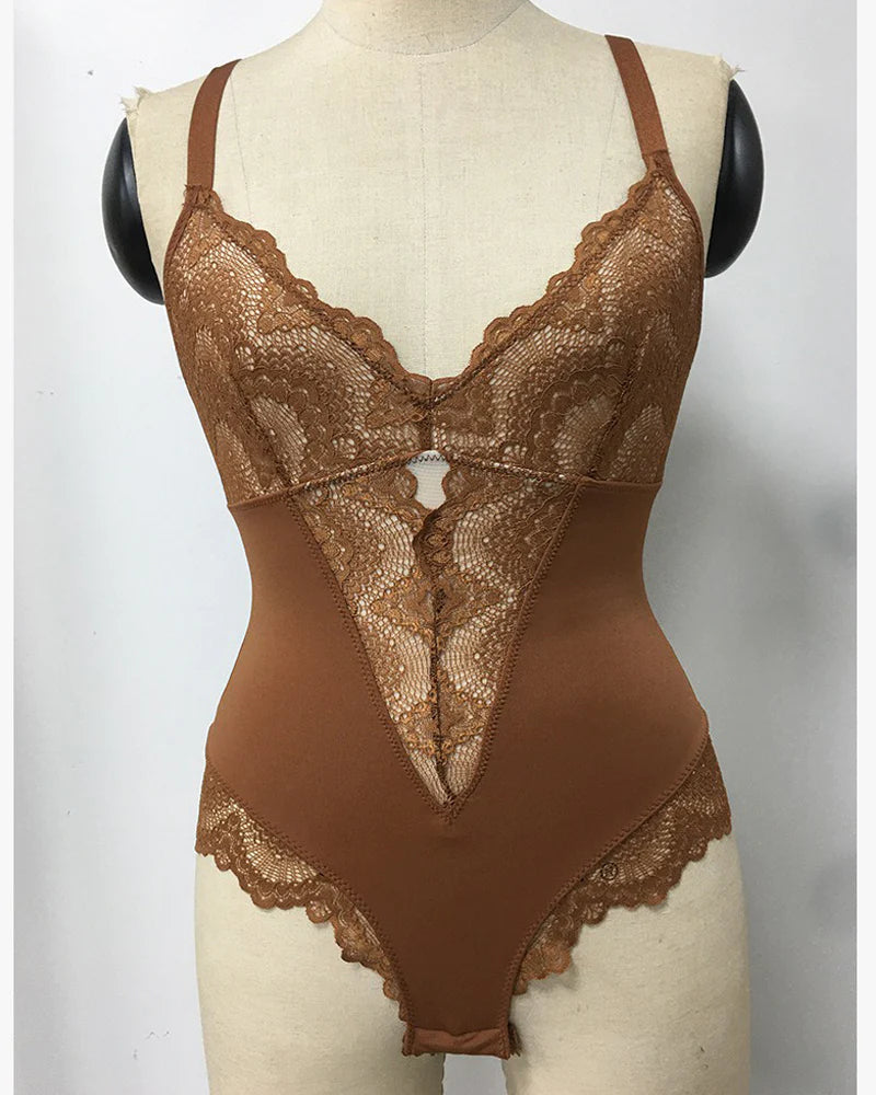 Sculpting One Piece Lace Shapewear Bodysuits  - By Qivii