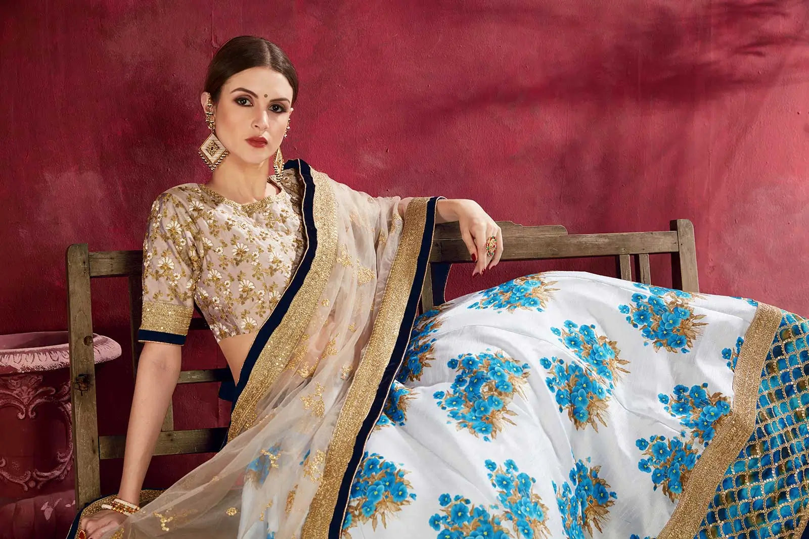 Sky Blue Silk Lehenga With Floral Print Dori Zari And Sequins Embroidery Work | Ready To Wear - qivii