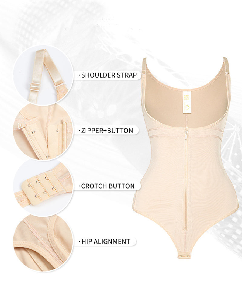 Women's Sexy Tummy Control Open Bust Body Shaper Zipper Plus Size Thong Shapewear  - By Qivii