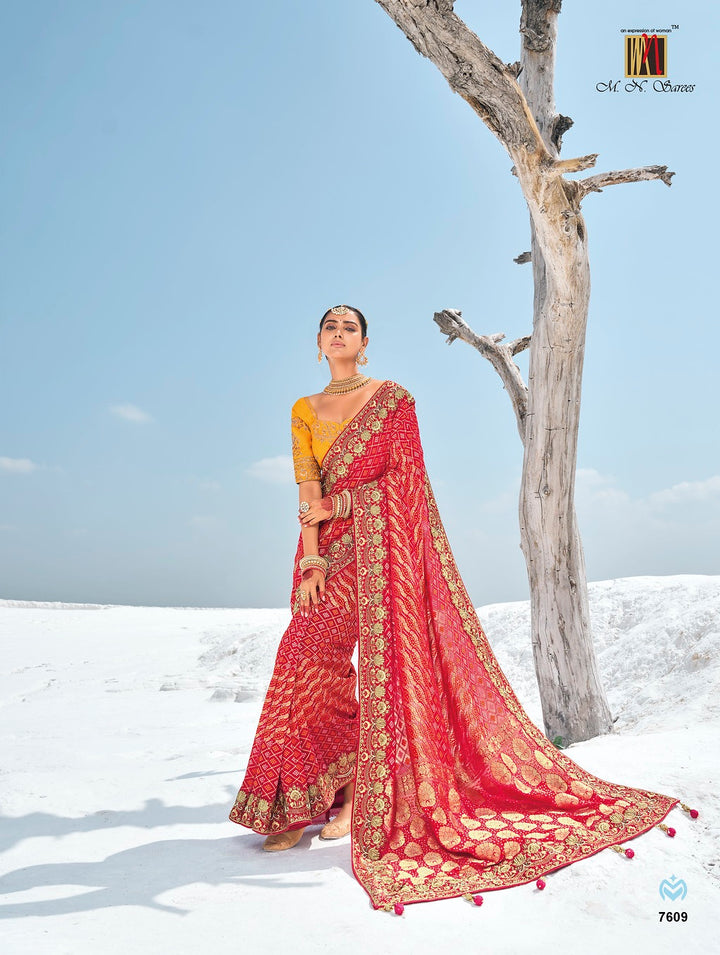 RED PURE GEORGETTE BANDANI PATOLA WITH ZARI WEAVING HEAVY WORK SAREE