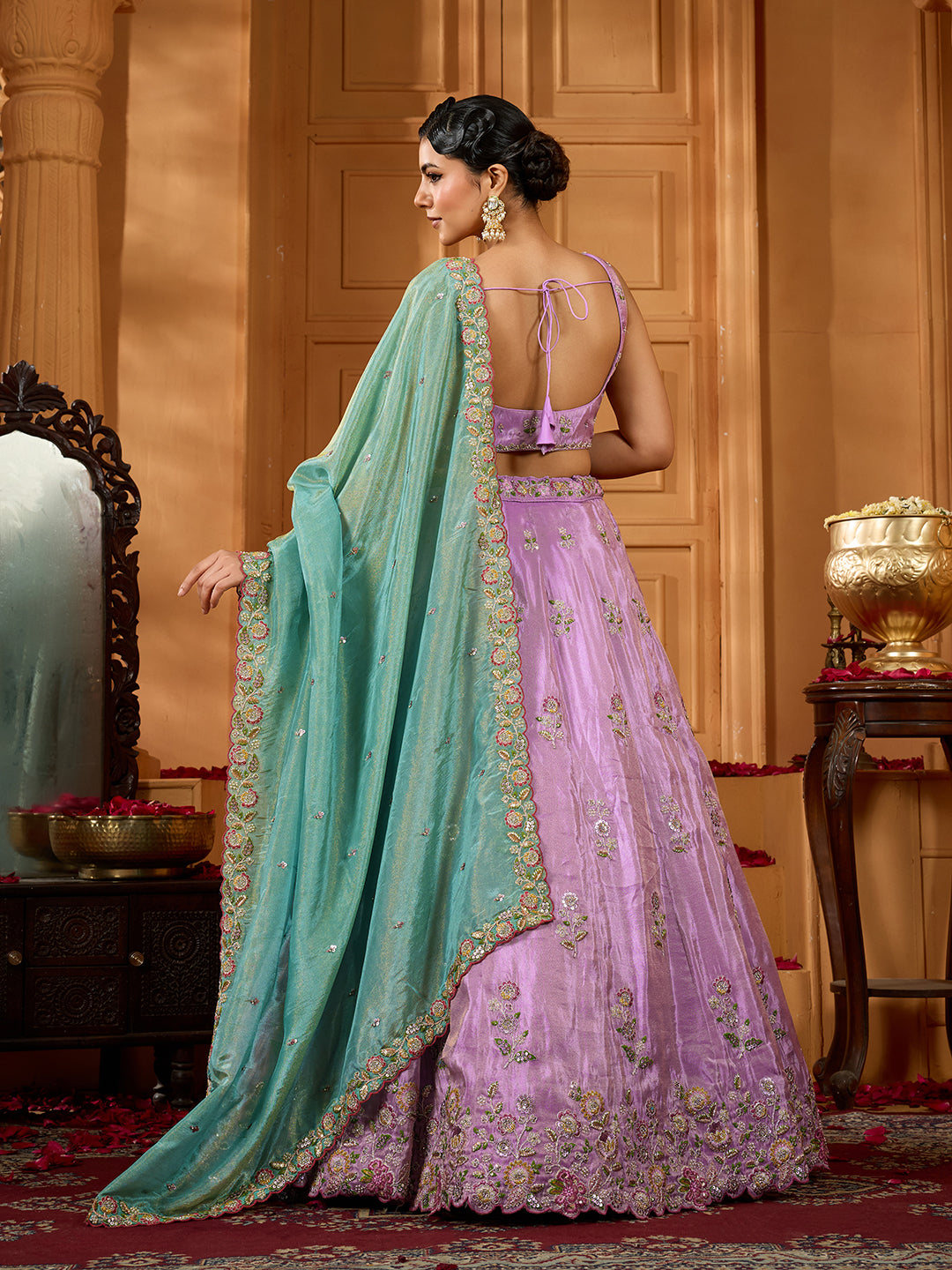 Lavender- Satin Silk Fabric Sequins embroidery Semi-Stitched Lehenga & Unstitched Blouse With Dupatta - qivii