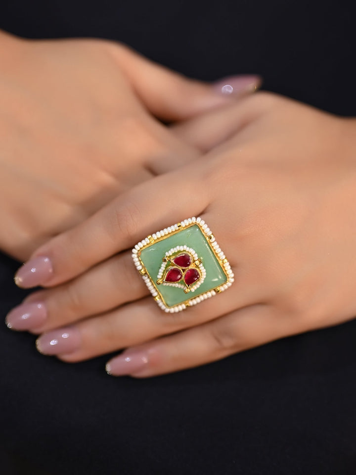 Beautiful Neeti Kundan With Mint Green Stone Finger Ring for Elegant Accessories Collection