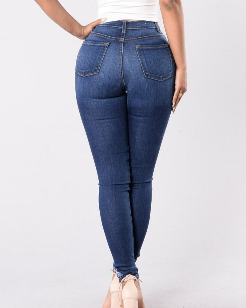 High Waisted Skinny Stretchy Soft Slim Fit Retro Distressed Jeans  - By Qivii