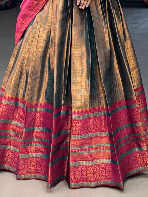 Jacquard Silk Zari Weaving Work Lehenga Choli In Dark Brown Color