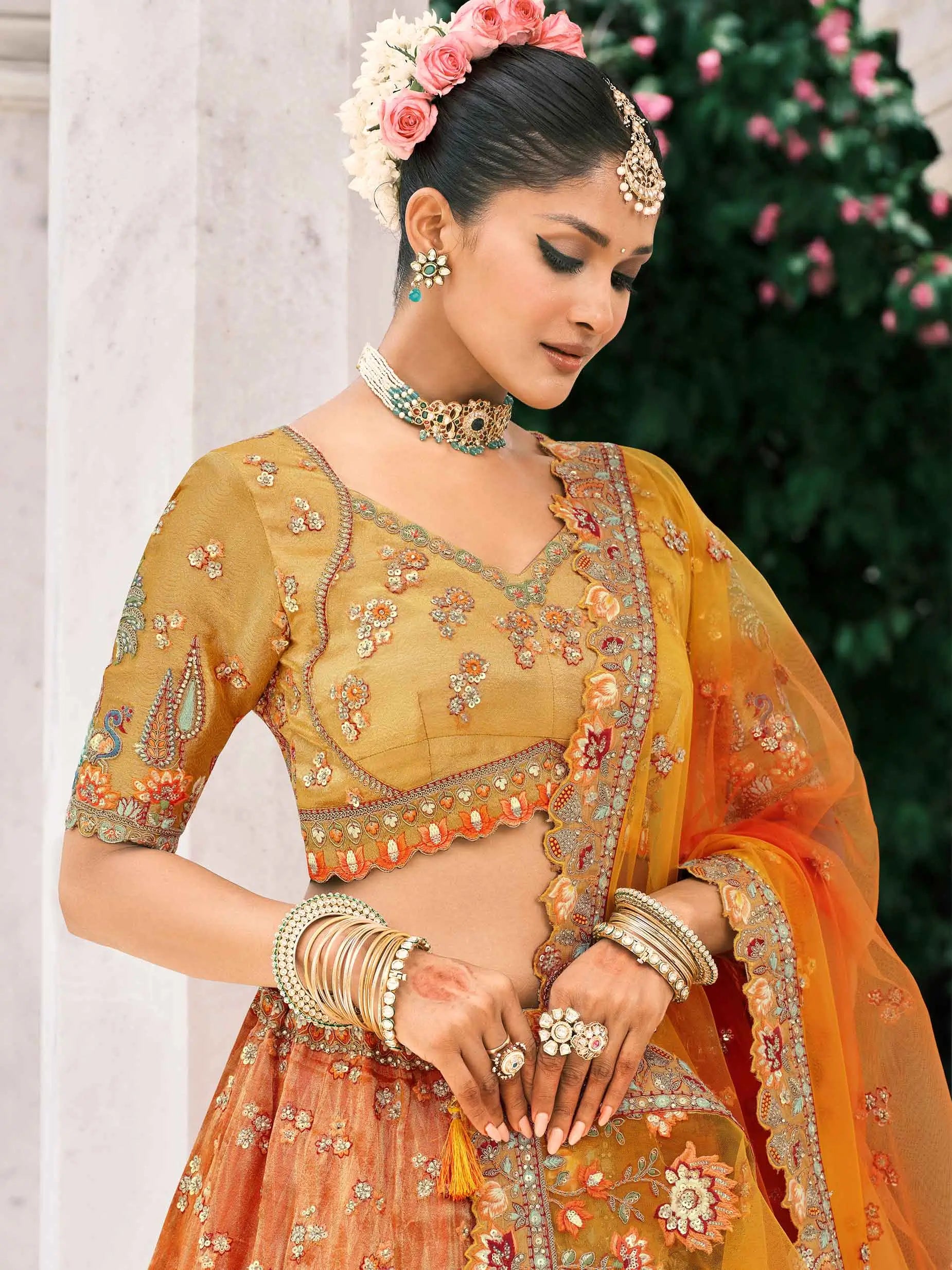 Orange Bridal Lehenga With Stunning Designer Embroidery - qivii