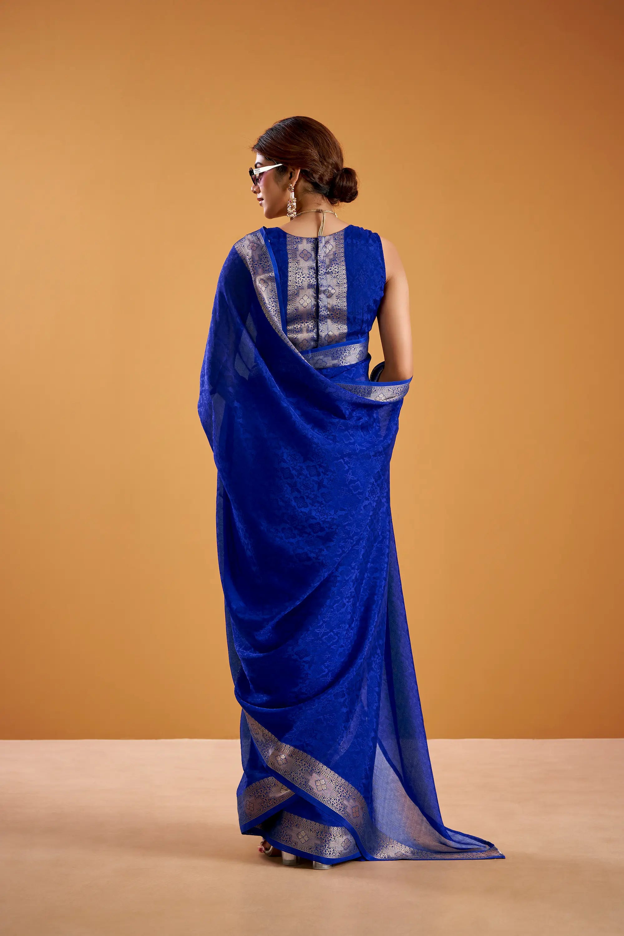 Royal Blue Poly Shimmer Zari Weaving Saree