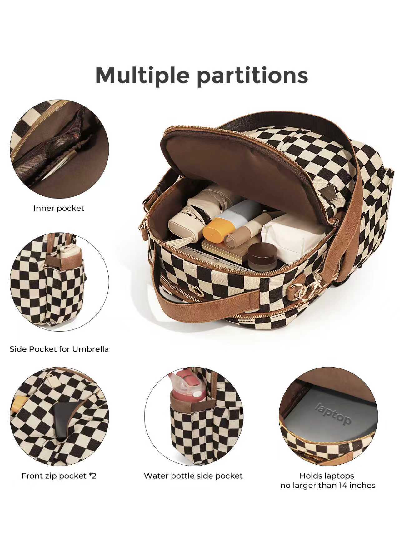 Ounamei Checkered Backpack Purse for Women | Anti-Theft Travel & Work Bag with Matching Pouch