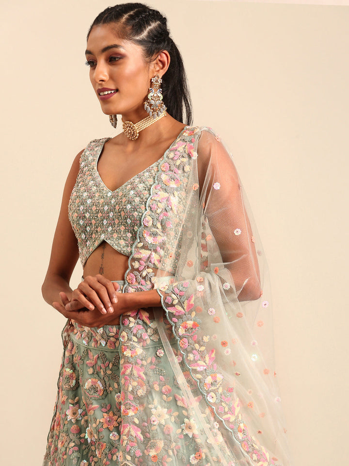 Multi Sequins Embroidered Net Stitched Bridal Lehenga choli