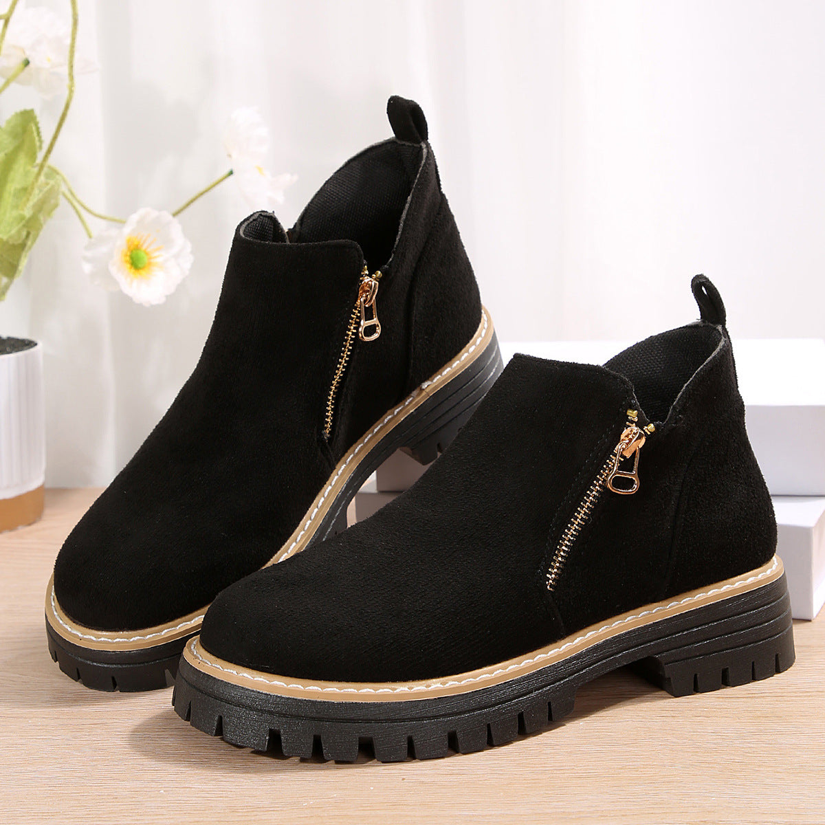 Women's Metro Chelsea Boots - Side-Zip Suede Ankle Boots with Chunky Heel (US 5-10.5)