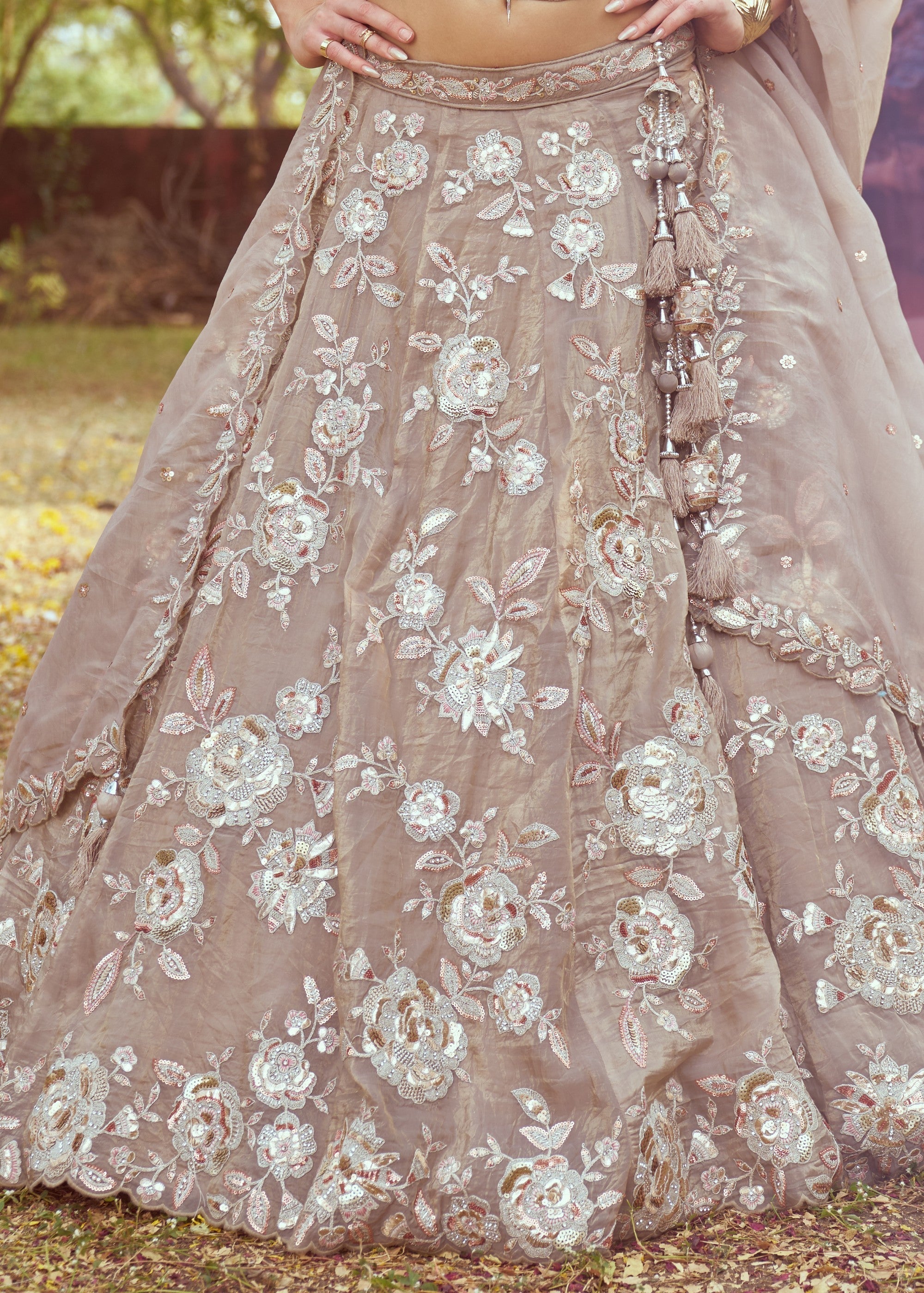 Beige Organza Sequins embroidery Lehenga | Ready To Wear - qivii