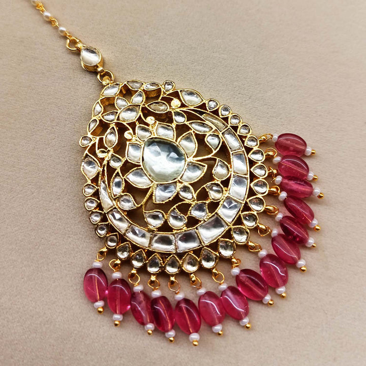 Heera Rose Pink Gold Plated Kundan Teeka