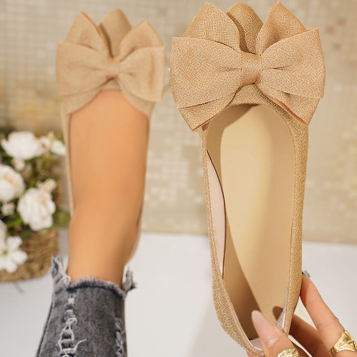 Women’s Bella Bow Slip-On Flat Loafers – Pointed-Toe Casual Soft-Soled Shoes (US5–10.5)