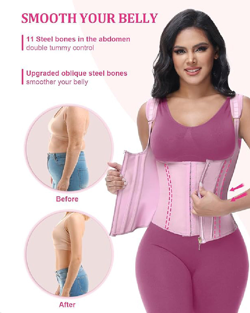 Waist Trainer for Women Body Shaper Corset Vest Tank Top with Steel Bones  - By Qivii