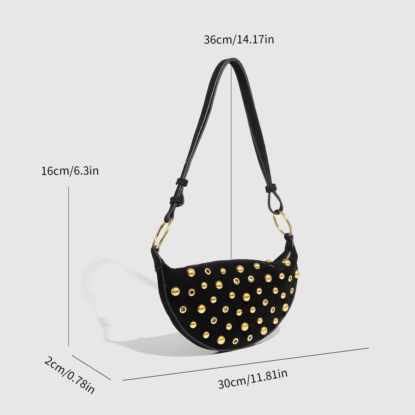 Women's Rebel Rivet Underarm Bag - Punk-Edge Mushroom Stud Shoulder Crossbody with Detachable Strap & Distressed Texture