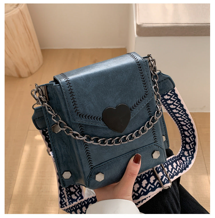 Women's Small Bag Trendy Versatile Textured Crossbody Bag with Wide Shoulder Strap and Fashionable Single Shoulder Small Square Bag