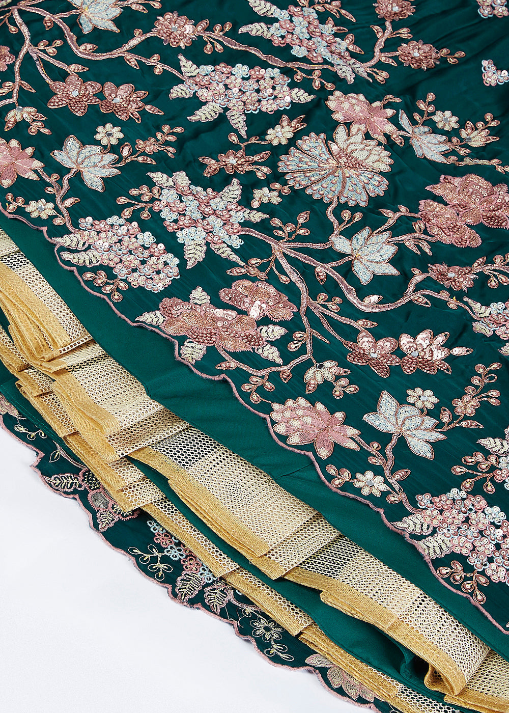 Dark Green Georgette Lehenga Choli with Sequins & Thread Embroidery work | Ready To Wear - qivii