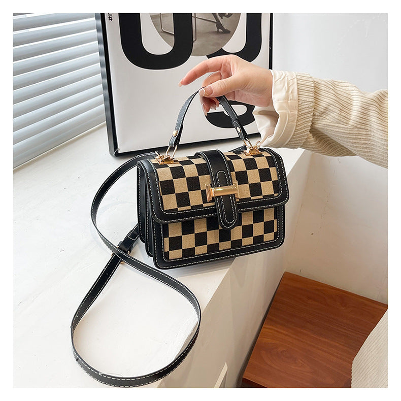 Women’s Stylish Houndstooth Checkered Crossbody Bag - Compact Square Shoulder Bag for Everyday Use
