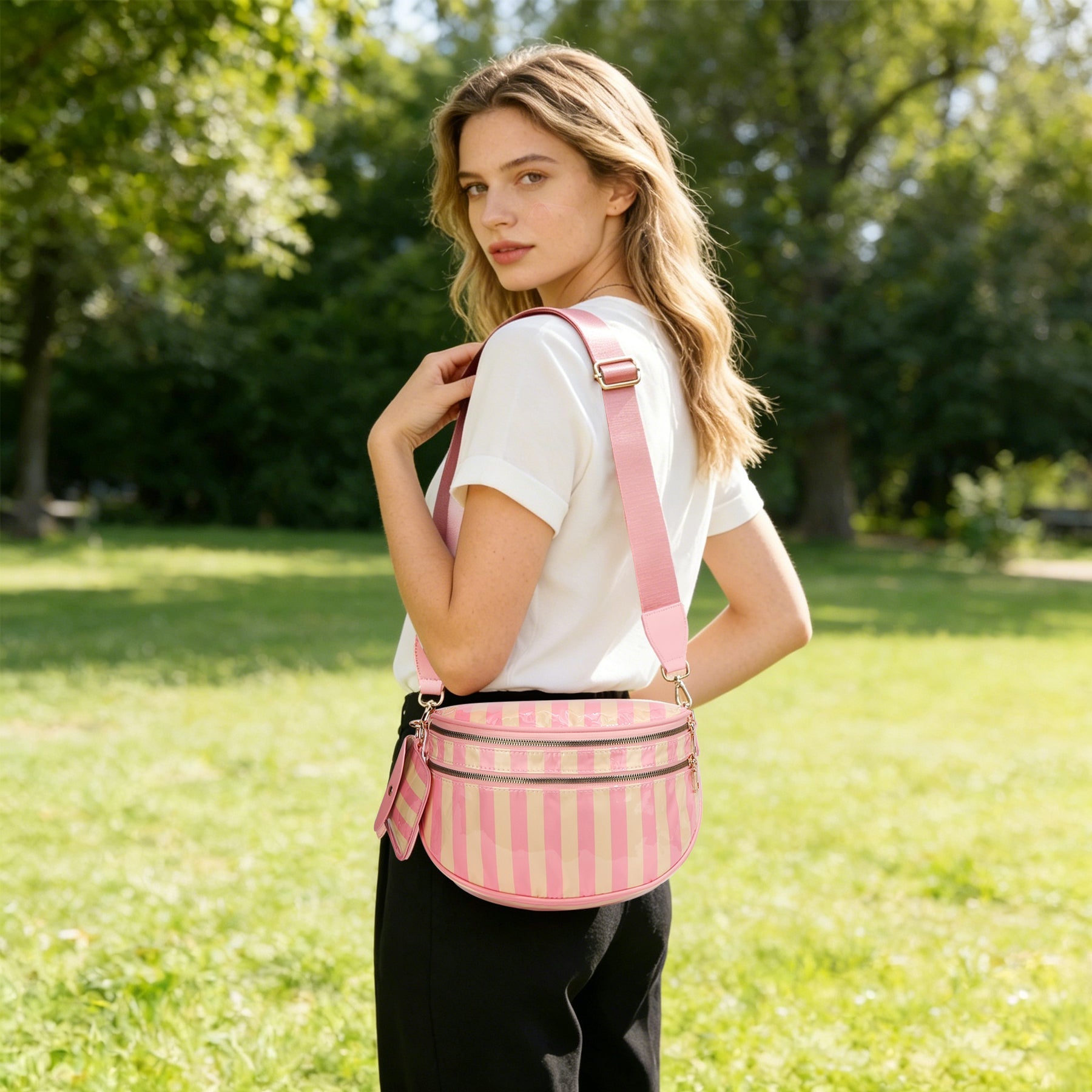 Ounamei Checkered Crossbody Bum Bag for Women Large Capacity Belt Bag for Moms & Everyday Travel