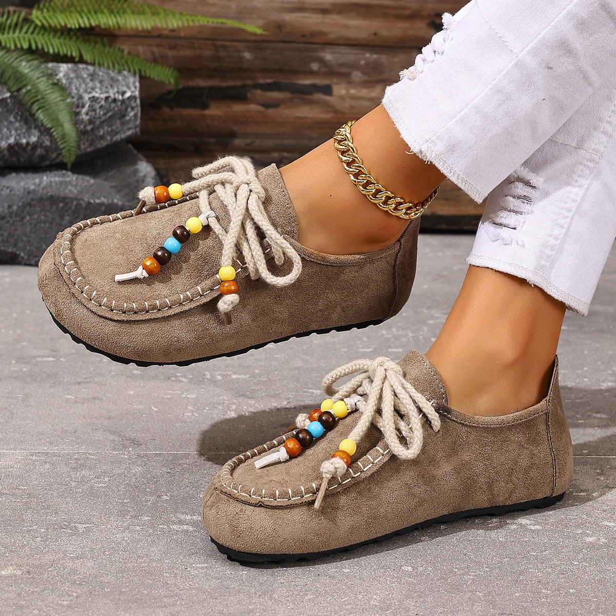 Women's Lenora Beaded Suede Loafers - Vintage Casual Comfort Shoes (US 5-10.5)