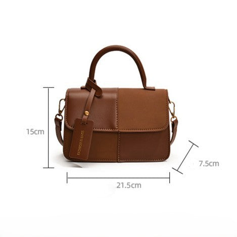 Women's Patchwork Artisan Satchel – Convertible Square Bag with Detachable Strap & Mixed Media Panels