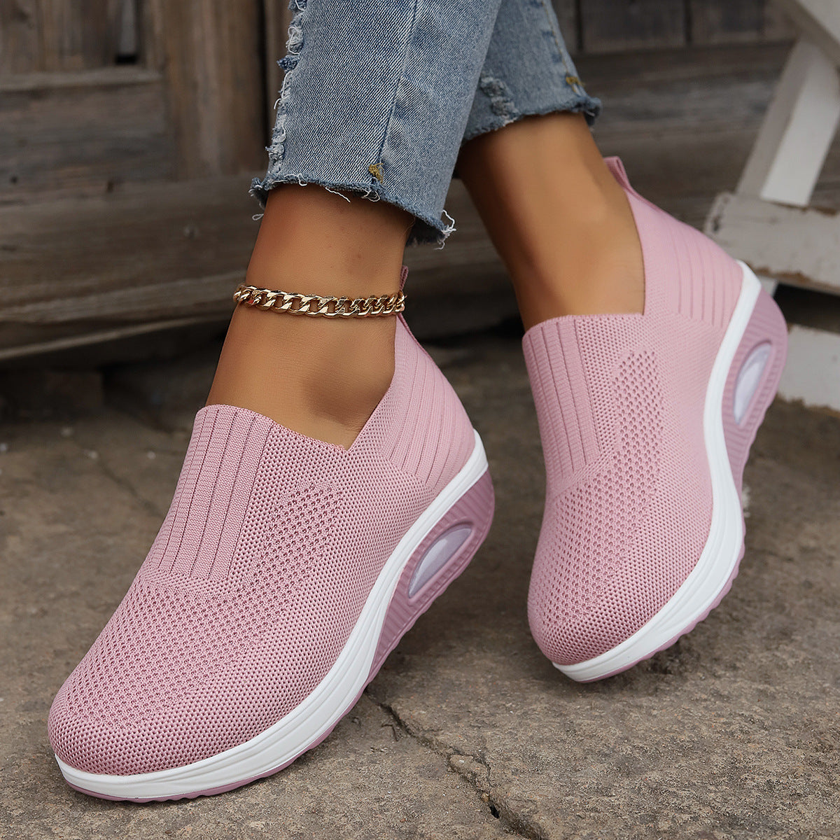 Women's Plus Size Low-Top Knit Wedge Sneakers - Breathable Round-Toe Height-Increasing Casual Shoes for Spring/Summer
