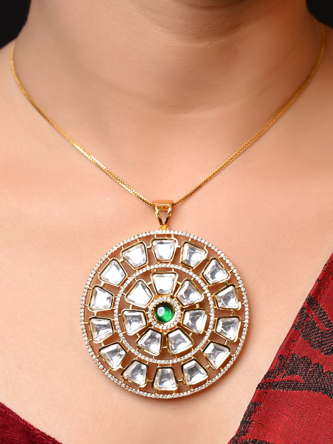 Vaishvi Green Kundan Round Pendant Set