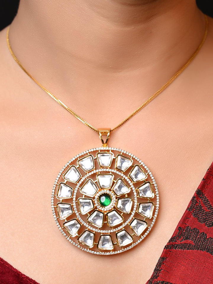 Vaishvi Green Kundan Round Pendant Set