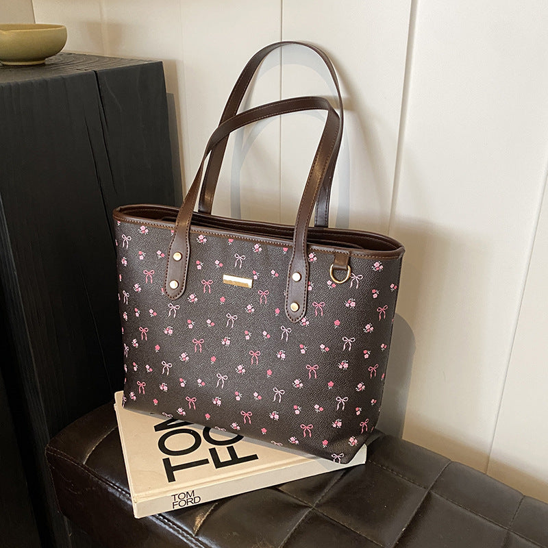 Women‘s Large Capacity Floral Tote Bag | Fashionable & Versatile Daily Commuter Shoulder Bag