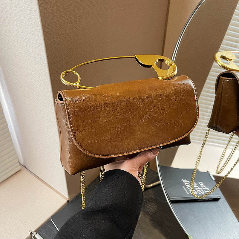 Women's Retro-Chic Square Crossbody Bag Convertible Shoulder Bag with Detachable Paperclip Handle & Monochrome Versatility