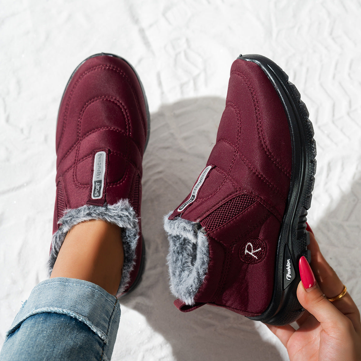 Women's Kira Fleece-Lined Winter Slip-On Shoes - Warm Casual Snow Sneakers (US 5-11.5)