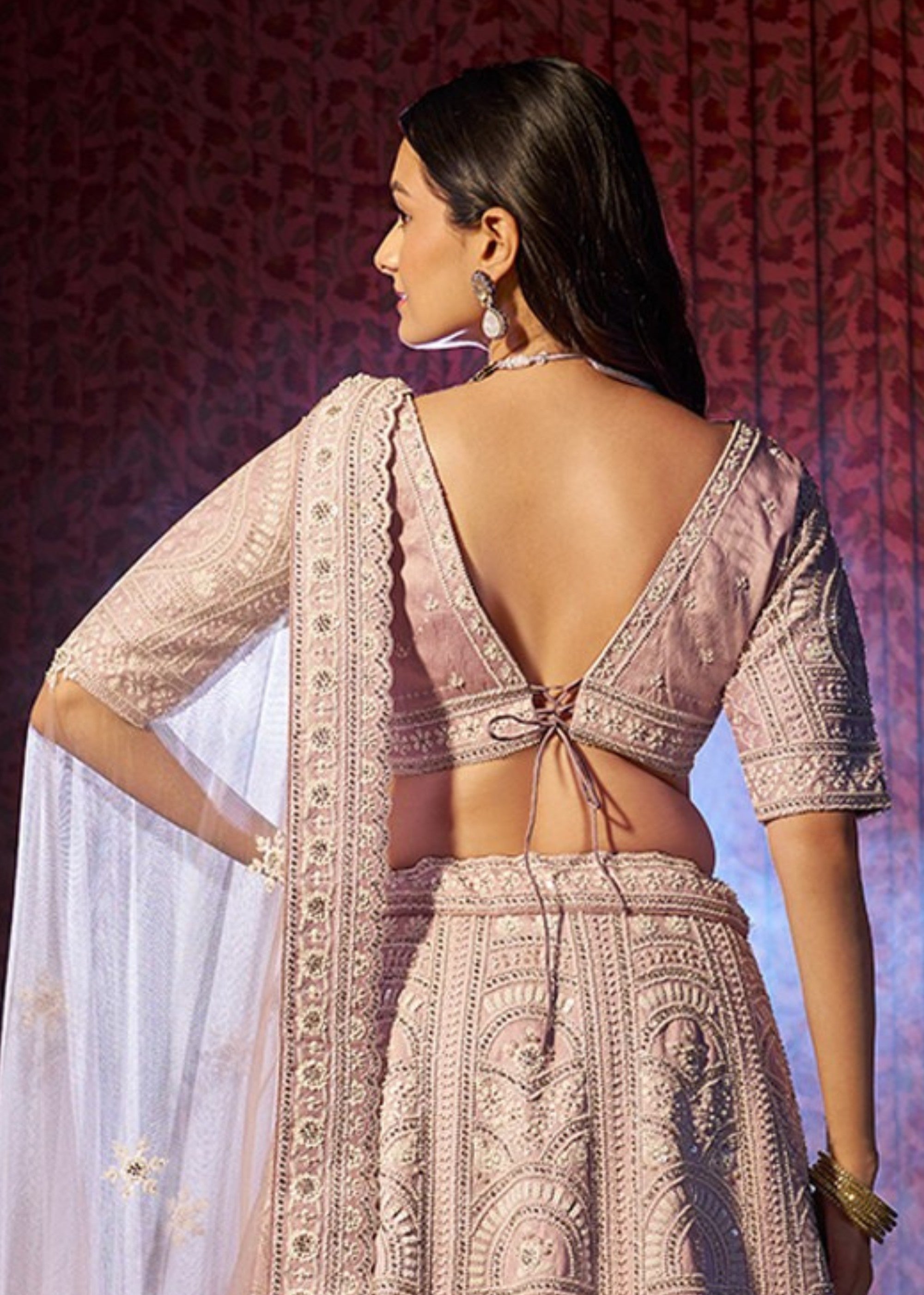 Lilac Thread Work Silk Lehenga | Ready To Wear - qivii