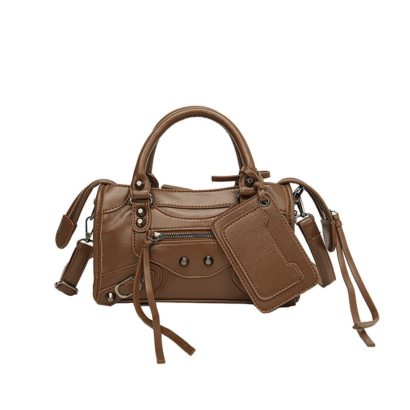 Women's Vintage Edge Satchel – Artisan Studded Motorcycle Bag with Convertible Crossbody Strap