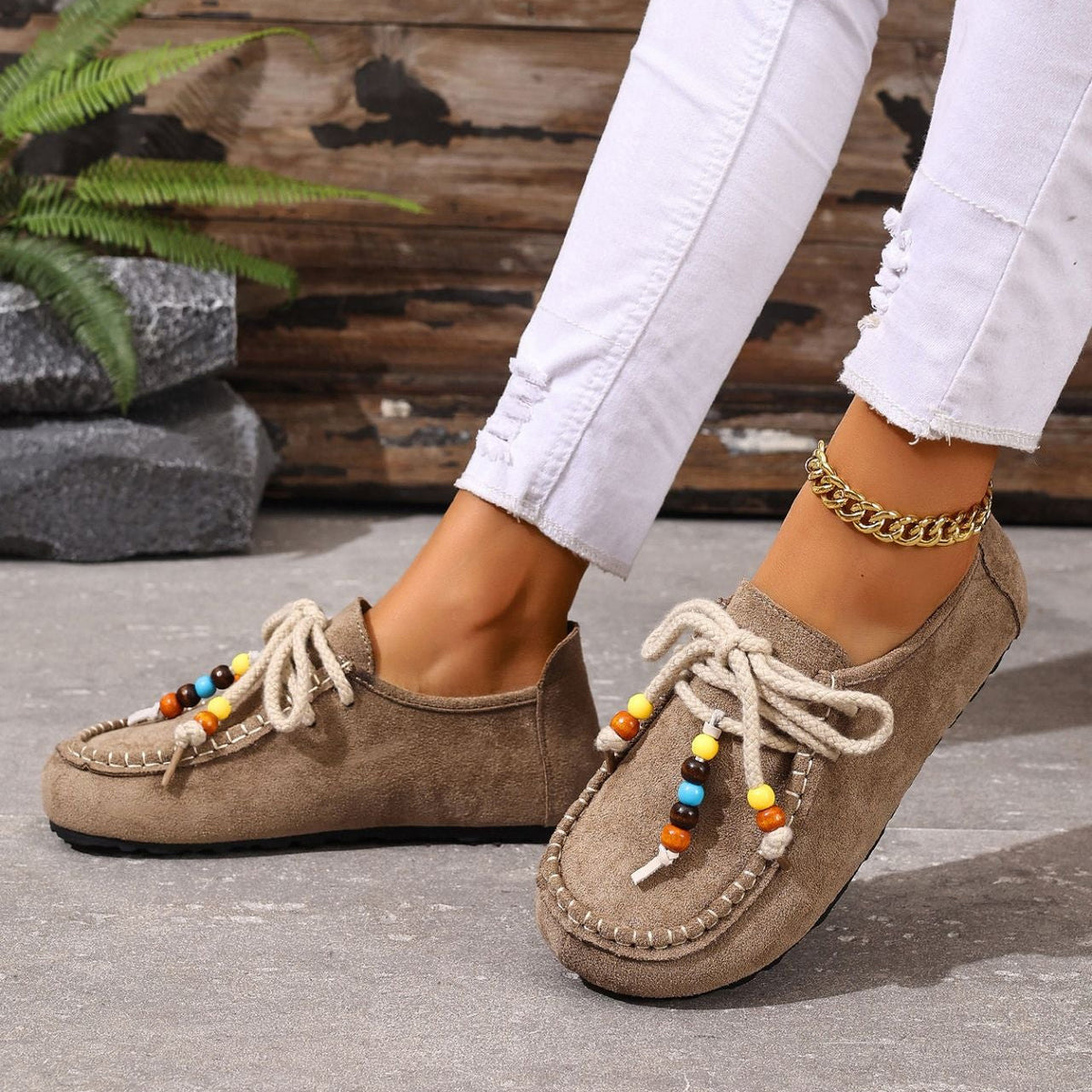 Women's Lenora Beaded Suede Loafers - Vintage Casual Comfort Shoes (US 5-10.5)