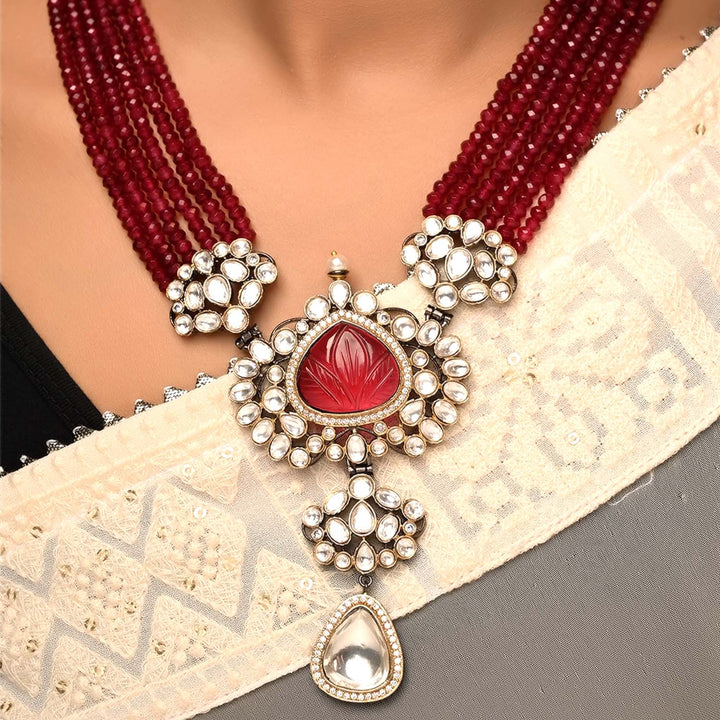 Raniya Maroon Gold & Rhodium Plated Victorian Set