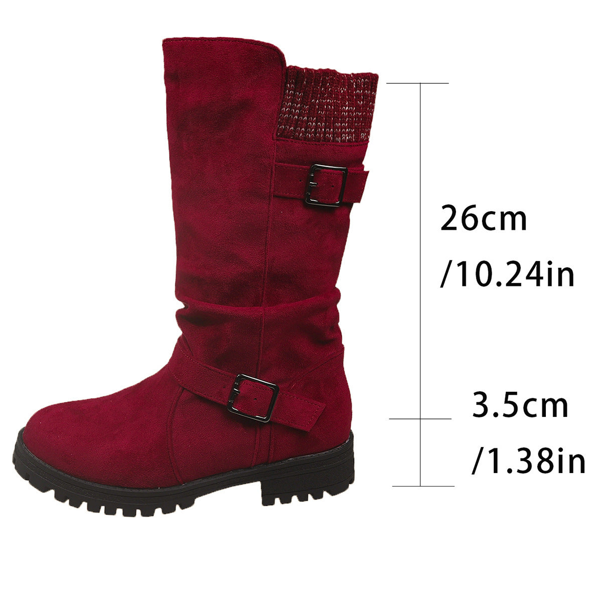 Women’s RanchWrap Buckle Mid-Calf Suede Boots – Knit Cuff Western-Style Slouchy Shoes (US 5–10.5)