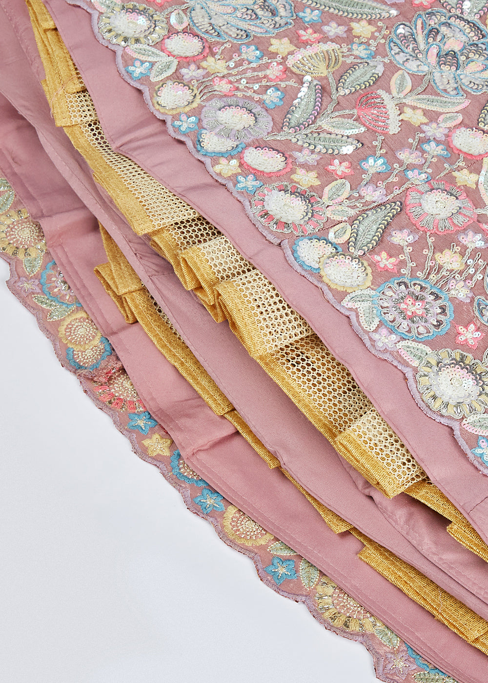 Rose Gold Chiffon Lehenga Choli with Sequins & Thread Embroidery work | Ready To Wear - qivii