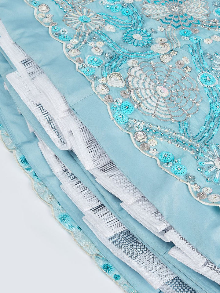 Sky blue Organza Sequins, Zarkan and thread embroidery Semi-Stitched Lehenga choli & Dupatta