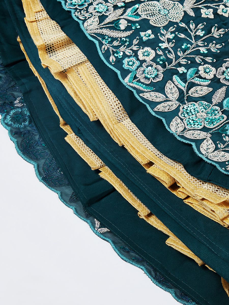 Teal Pure Georgette Sequins and thread embroidery Semi-Stitched Lehenga choli & Dupatta