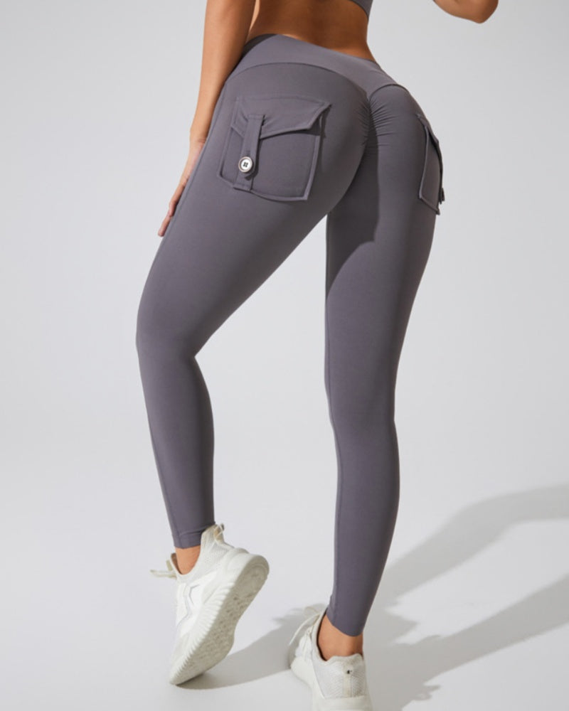 Peach Hip Fitness Leggings with Cargo Pockets  - By Qivii
