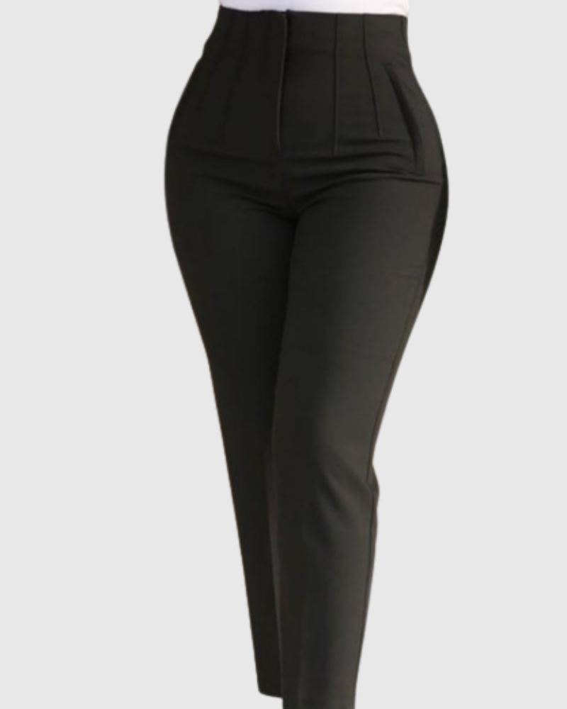 Women's Tailored Pleat High Waist Side Pocket 9-point Pants  - By Qivii