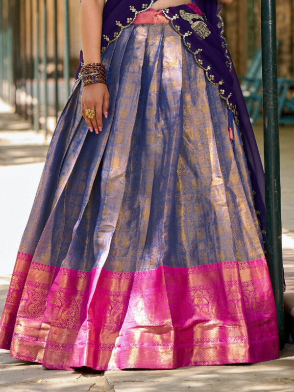 Kanjivaram silk in this regal lehenga choli in Blue Color