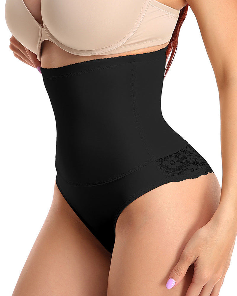 Women's Lace Splicing High Waist Tummy Control Shaping Panties Seamless Underwear  - By Qivii