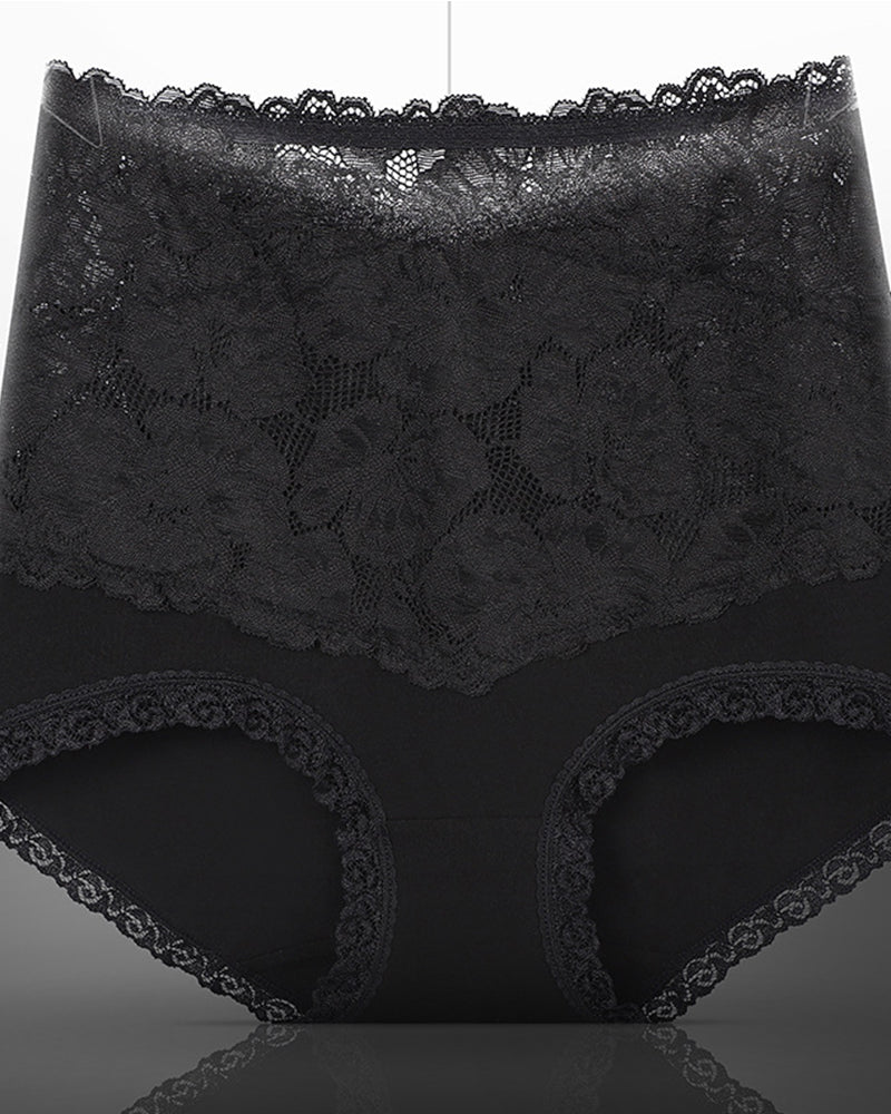 Women's V-shaped High Waist Floral Lace Briefs Sexy Tummy Control Soft Panties  - By Qivii