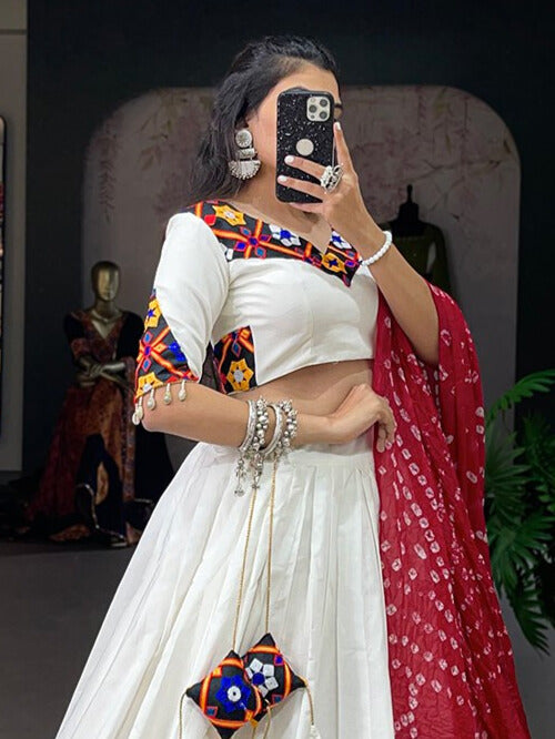 Pure Cotton Plain With Gotta Patti Touch Up Lehenga Choli in White Color