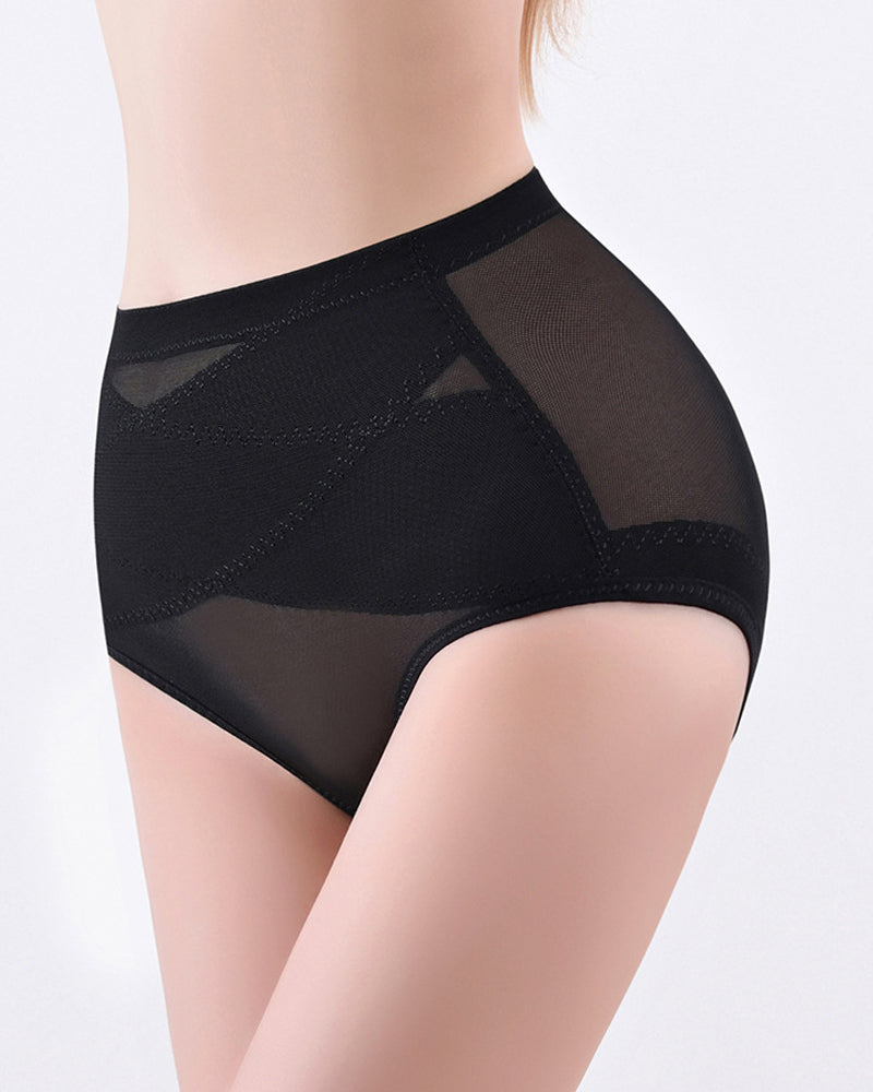 Mid Rise Cross Compression Shapewear Underwear Mesh Tummy Control Shaping Panty  - By Qivii